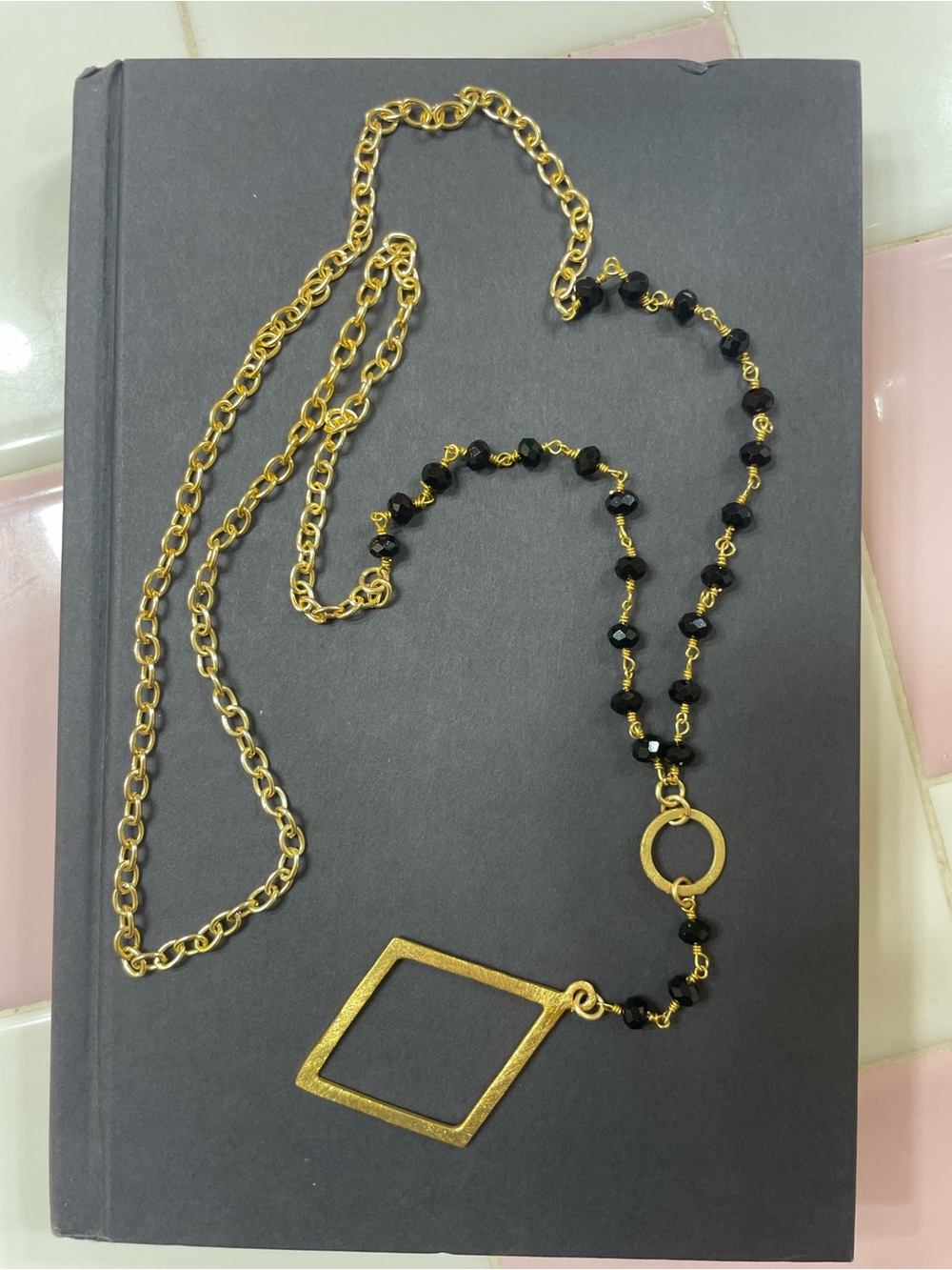 Gold & Black Geometric Pendant Necklace - Women Jewelry - Picture 4 of 6
